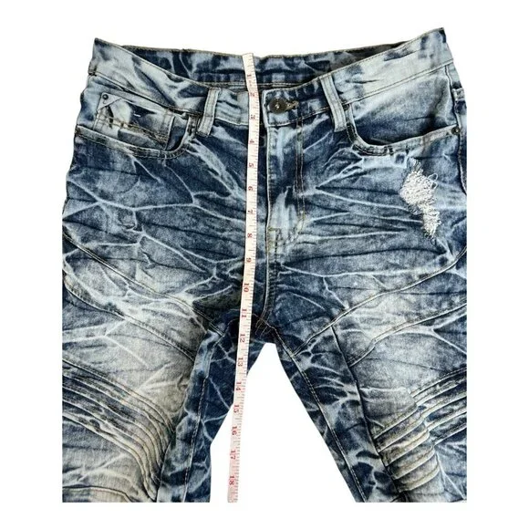 South Pole Men's Moto/Biker Skinny Dark & Acid Wash Jeans Size 30x32 - Picture 9 of 10